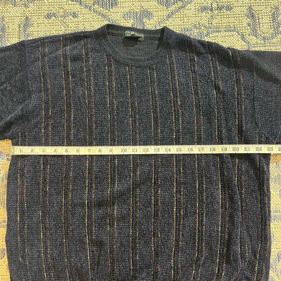 VTG Y2K 3D Knit Multicolor Striped Navy Sweater Earth Tones SZ XL - Picture 5 of 6